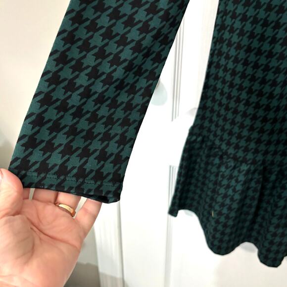 Loft Wms Small Green Black Houndstooth Flounce Hem Dress Academia Schoolgirl - Picture 6 of 9